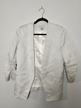 H&M Cream Linen-Blend Open Blazer Size 10